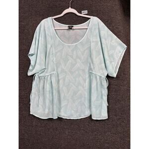 Torrid Feather Side Cinch Chiffon Blouse Womens Size 0 (12) Large Green Mint Top